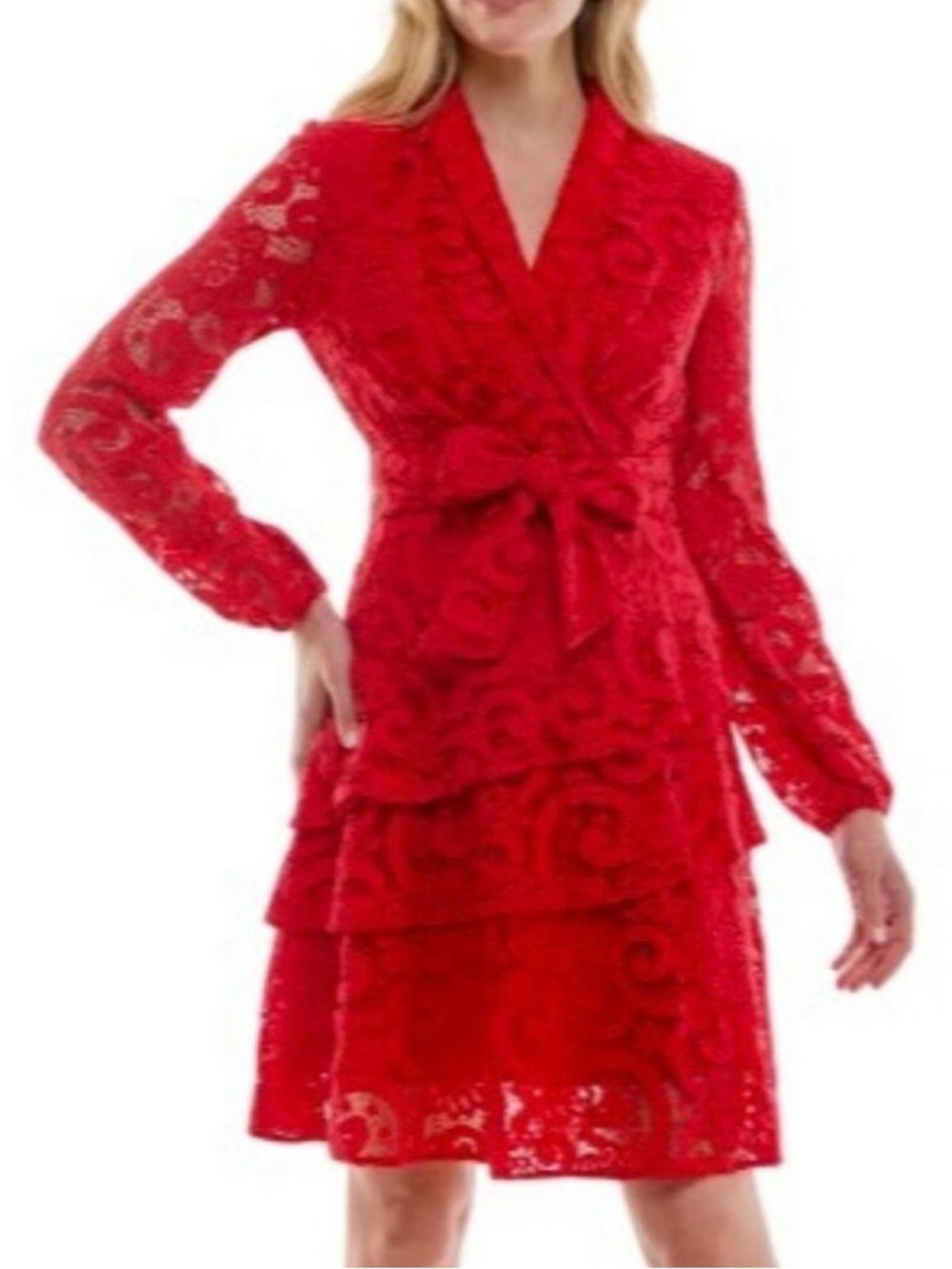 Nanette Lepore Red Floral Lace Wrap Dress